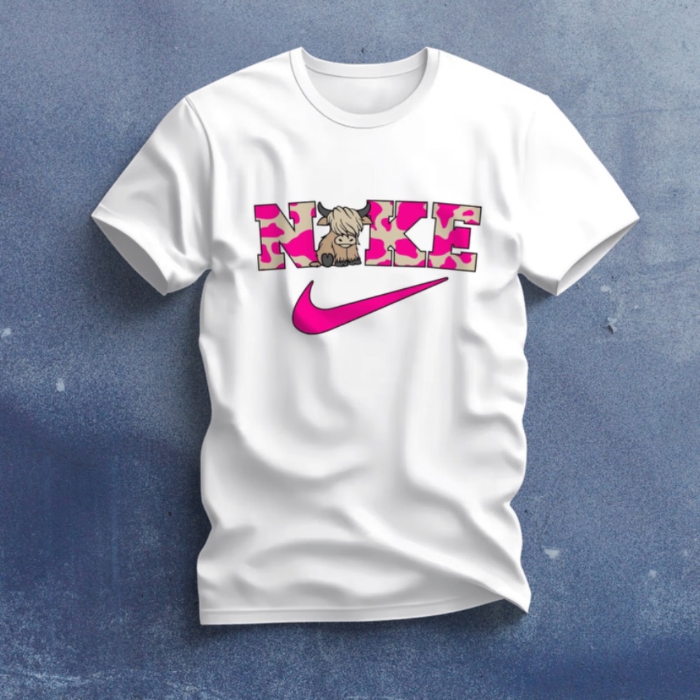 Pink Highland Cow DTF print T-shirt